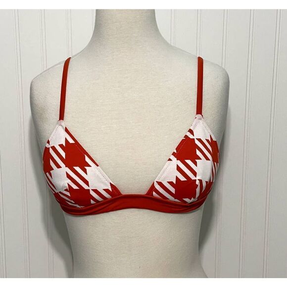 Solid & Striped The Morgan Scoop Neck Bikini Top In Lipstick Red Gingham Large - Picture 2 of 11